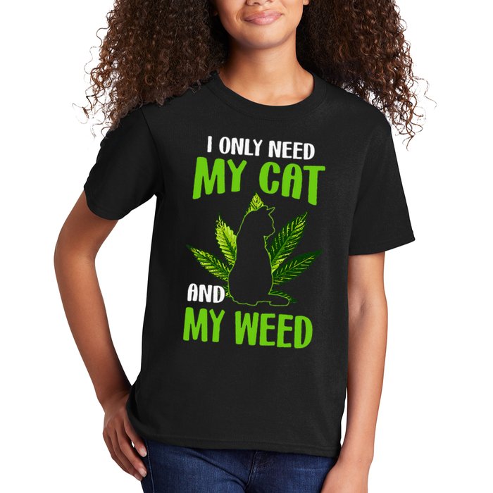 I Only Need My Cat and My Weed Funny Cat Lover Kids T-Shirt