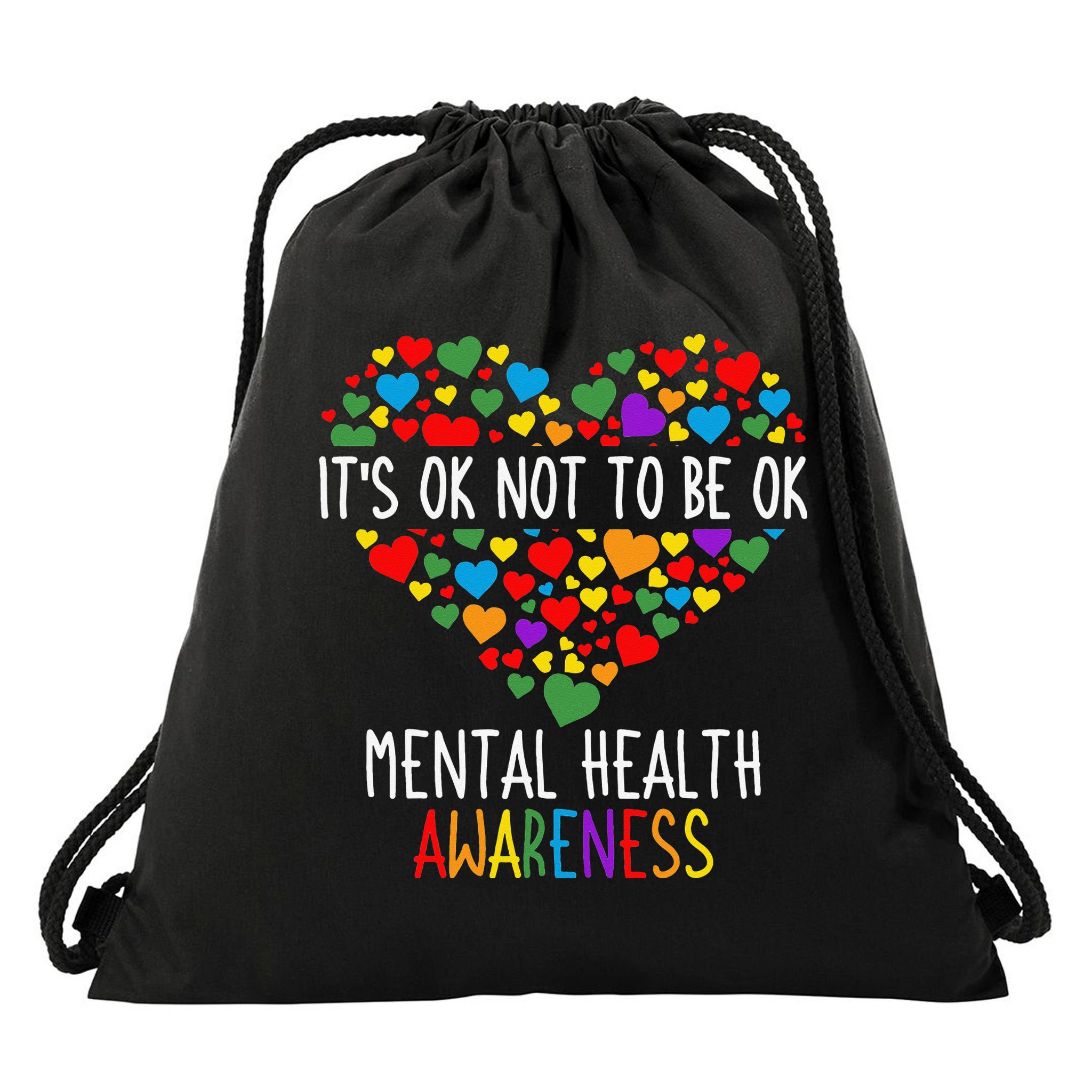 It's Ok Not To Be Ok Mental Health Awareness Green Ribbon Drawstring Bag