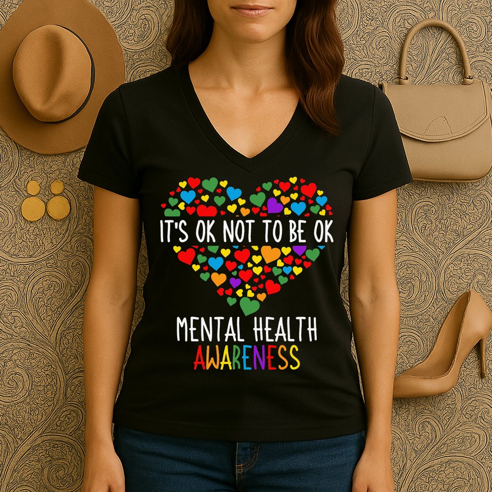 It's Ok Not To Be Ok Mental Health Awareness Green Ribbon Women's V-Neck T-Shirt
