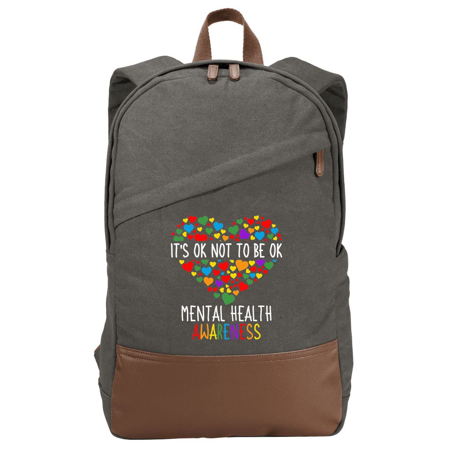 It's Ok Not To Be Ok Mental Health Awareness Green Ribbon Cotton Canvas Backpack