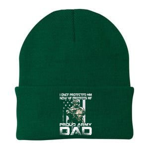 I Once Protected Him Now He Protects Me Proud Army Dad Knit Cap Winter Beanie