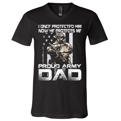I Once Protected Him Now He Protects Me Proud Army Dad V-Neck T-Shirt