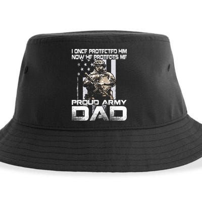 I Once Protected Him Now He Protects Me Proud Army Dad Sustainable Bucket Hat