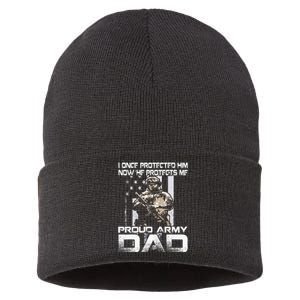 I Once Protected Him Now He Protects Me Proud Army Dad Sustainable Knit Beanie