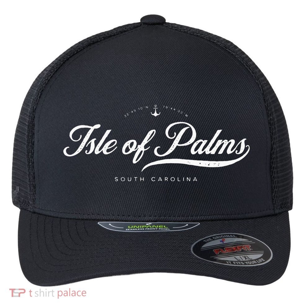 Isle Of Palms South Carolina Vintage Retro Flexfit Unipanel Trucker Cap