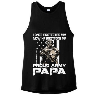 I Once Protected Him Now He Protects Me Proud Army Papa Ladies PosiCharge Tri-Blend Wicking Tank
