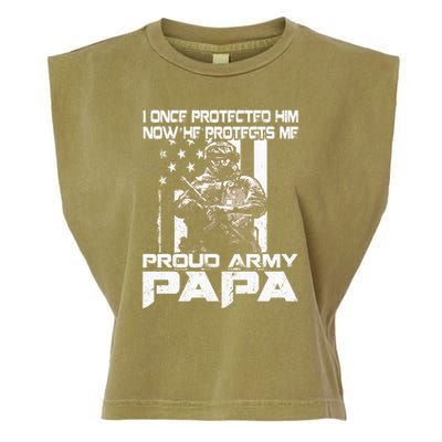 I Once Protected Him Now He Protects Me Proud Army Papa Garment-Dyed Women's Muscle Tee