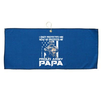 I Once Protected Him Now He Protects Me Proud Army Papa Large Microfiber Waffle Golf Towel