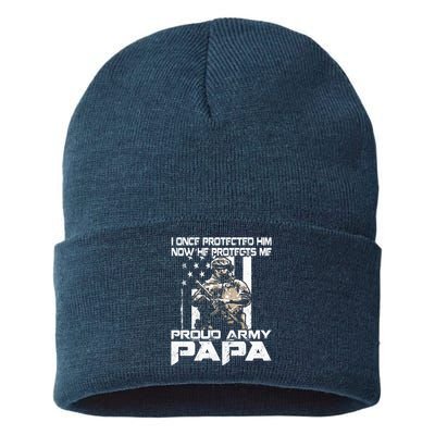I Once Protected Him Now He Protects Me Proud Army Papa Sustainable Knit Beanie