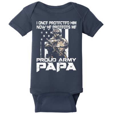 I Once Protected Him Now He Protects Me Proud Army Papa Baby Bodysuit