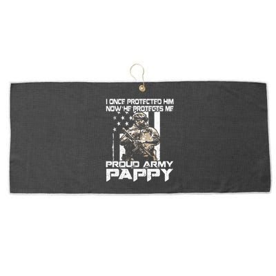 I Once Protected Him Now He Protects Me Proud Army Pappy Large Microfiber Waffle Golf Towel