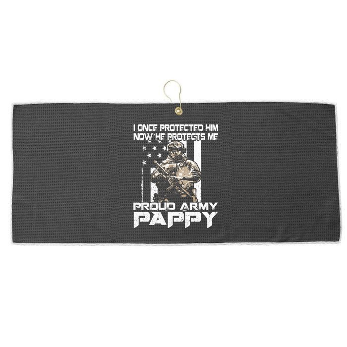 I Once Protected Him Now He Protects Me Proud Army Pappy Large Microfiber Waffle Golf Towel