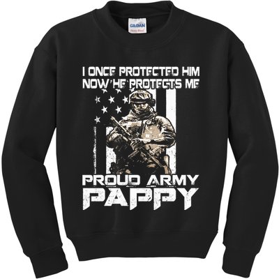 I Once Protected Him Now He Protects Me Proud Army Pappy Kids Sweatshirt