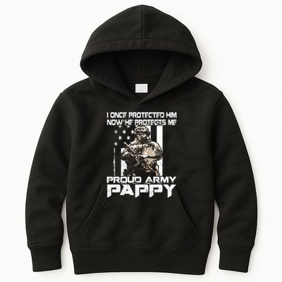 I Once Protected Him Now He Protects Me Proud Army Pappy Kids Hoodie