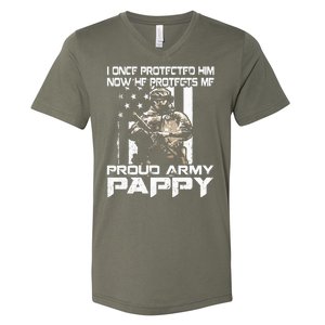 I Once Protected Him Now He Protects Me Proud Army Pappy V-Neck T-Shirt