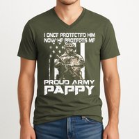 I Once Protected Him Now He Protects Me Proud Army Pappy V-Neck T-Shirt