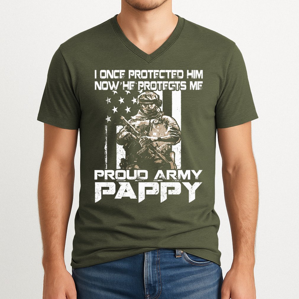 I Once Protected Him Now He Protects Me Proud Army Pappy V-Neck T-Shirt