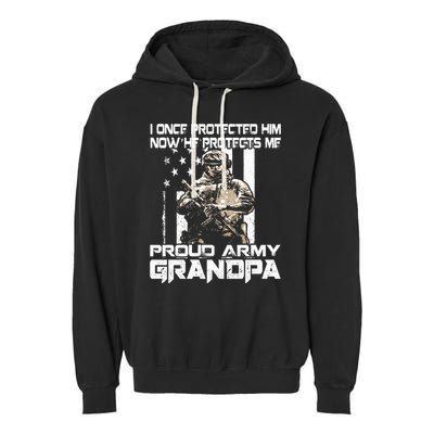 I Once Protected Him Now He Protects Me Proud Army Grandpa Garment-Dyed Fleece Hoodie