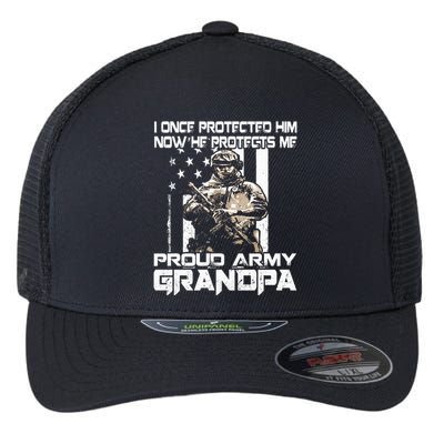 I Once Protected Him Now He Protects Me Proud Army Grandpa Flexfit Unipanel Trucker Cap