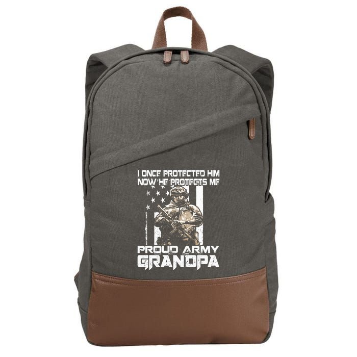 I Once Protected Him Now He Protects Me Proud Army Grandpa Cotton Canvas Backpack
