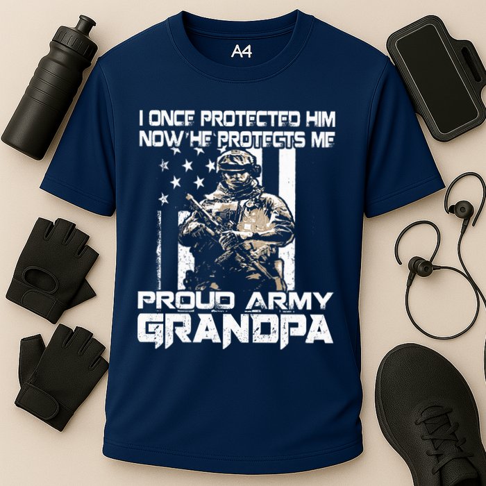 I Once Protected Him Now He Protects Me Proud Army Grandpa Cooling Performance Crew T-Shirt