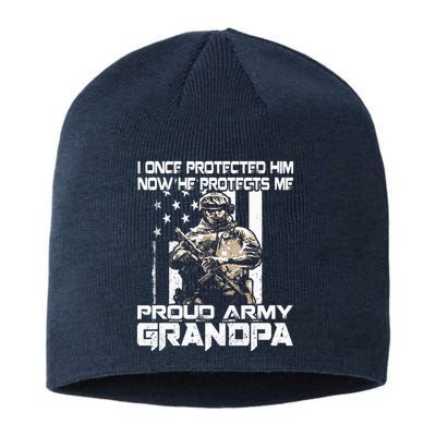 I Once Protected Him Now He Protects Me Proud Army Grandpa Sustainable Beanie