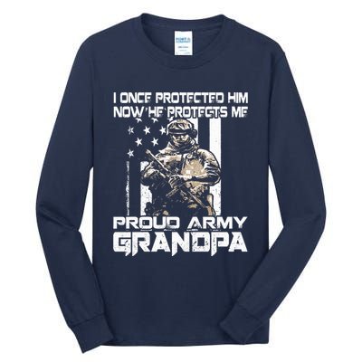 I Once Protected Him Now He Protects Me Proud Army Grandpa Tall Long Sleeve T-Shirt