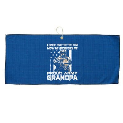I Once Protected Him Now He Protects Me Proud Army Grandpa Large Microfiber Waffle Golf Towel