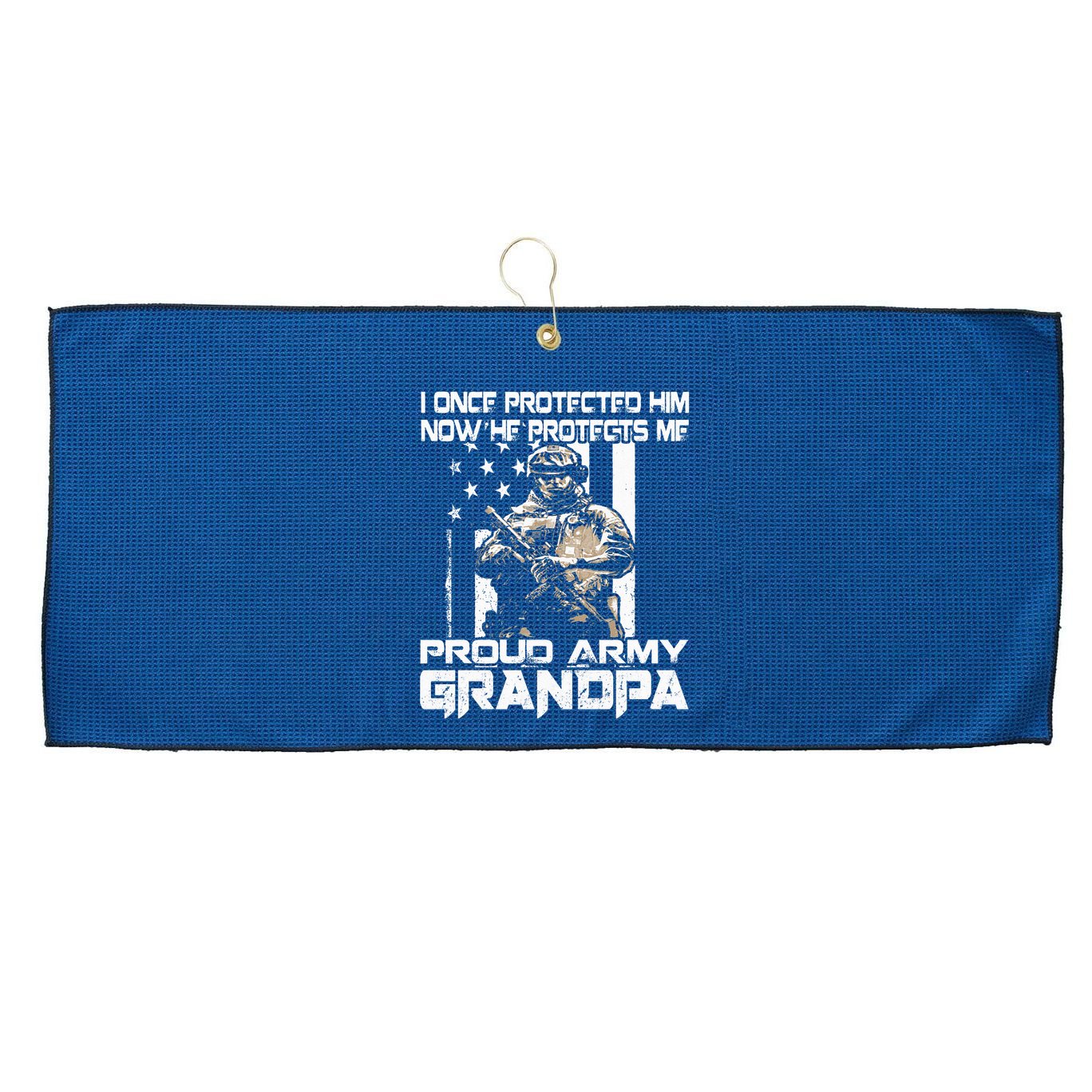 I Once Protected Him Now He Protects Me Proud Army Grandpa Large Microfiber Waffle Golf Towel
