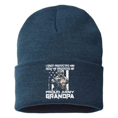 I Once Protected Him Now He Protects Me Proud Army Grandpa Sustainable Knit Beanie