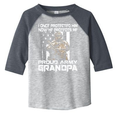 I Once Protected Him Now He Protects Me Proud Army Grandpa Toddler Fine Jersey T-Shirt