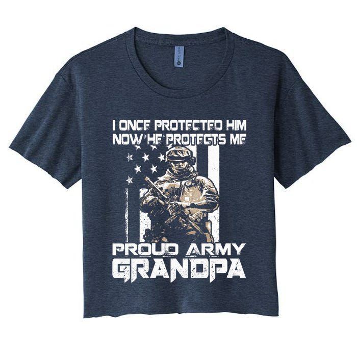 I Once Protected Him Now He Protects Me Proud Army Grandpa Crop Top
