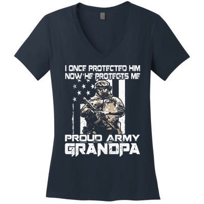 I Once Protected Him Now He Protects Me Proud Army Grandpa Women's V-Neck T-Shirt