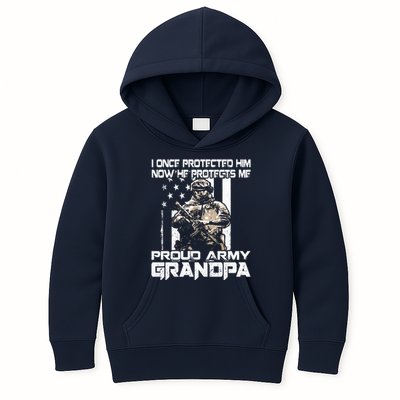 I Once Protected Him Now He Protects Me Proud Army Grandpa Kids Hoodie