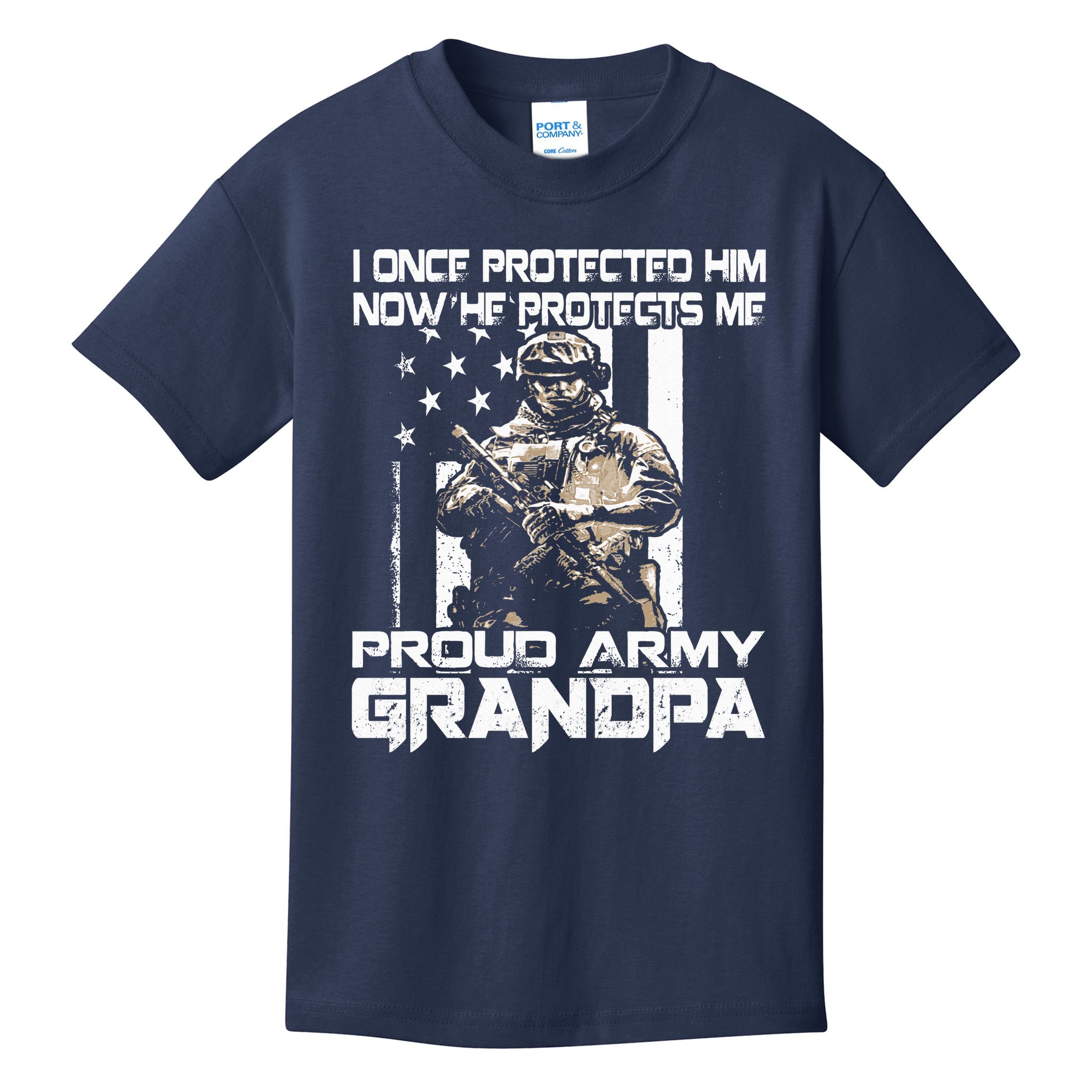 I Once Protected Him Now He Protects Me Proud Army Grandpa Kids T-Shirt