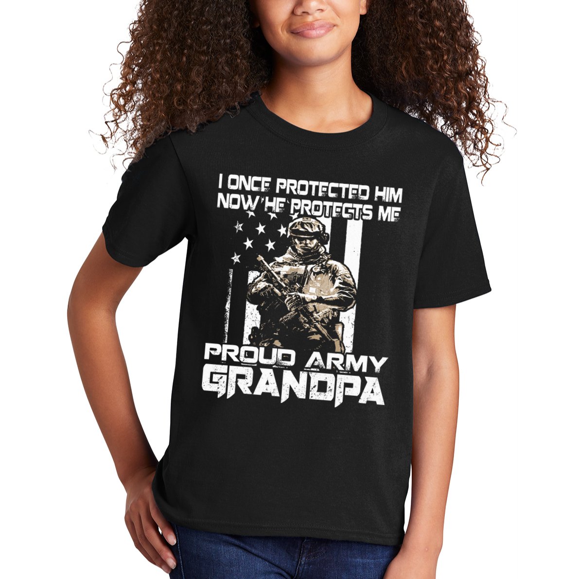I Once Protected Him Now He Protects Me Proud Army Grandpa Kids T-Shirt