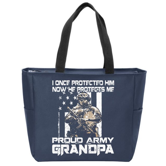 I Once Protected Him Now He Protects Me Proud Army Grandpa Zip Tote Bag