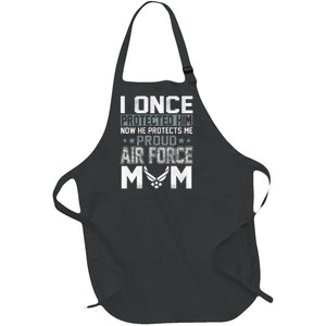 I ONCE PROTECTED Him NOW HE PROTECTS ME PROUD AIR FORCE MOM Full-Length Apron With Pockets