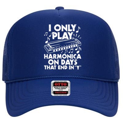 I Only Play Harmonica On Days That End In Y - Harmonicist High Crown Mesh Back Trucker Hat