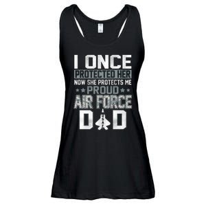 I ONCE PROTECTED Her NOW SHE PROTECTS ME PROUD AIR FORCE DAD Ladies Essential Flowy Tank