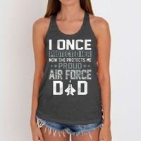 I ONCE PROTECTED Her NOW SHE PROTECTS ME PROUD AIR FORCE DAD Women's Knotted Racerback Tank