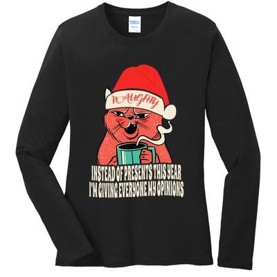 Instead Of Presents This Year Naughty Cat Xmas Ladies Long Sleeve Shirt