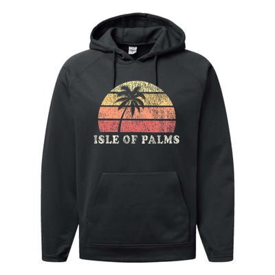 Isle Of Palms Sc Vintage 70s Retro Throwback Design Performance Fleece Hoodie