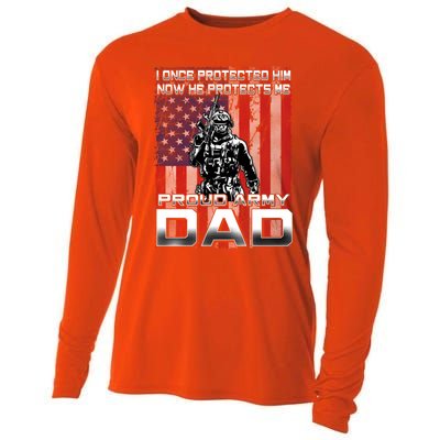 I Once Protected Him Now He Protects Me Proud Army Dad Gift Cooling Performance Long Sleeve Crew