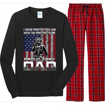 I Once Protected Him Now He Protects Me Proud Army Dad Gift Long Sleeve Pajama Set