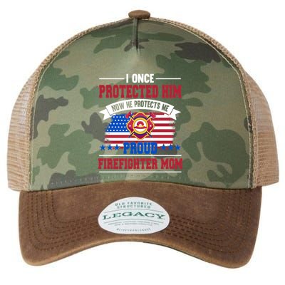I Once Protected Him Now He Protects Me Firefighter Mom Gift Legacy Tie Dye Trucker Hat