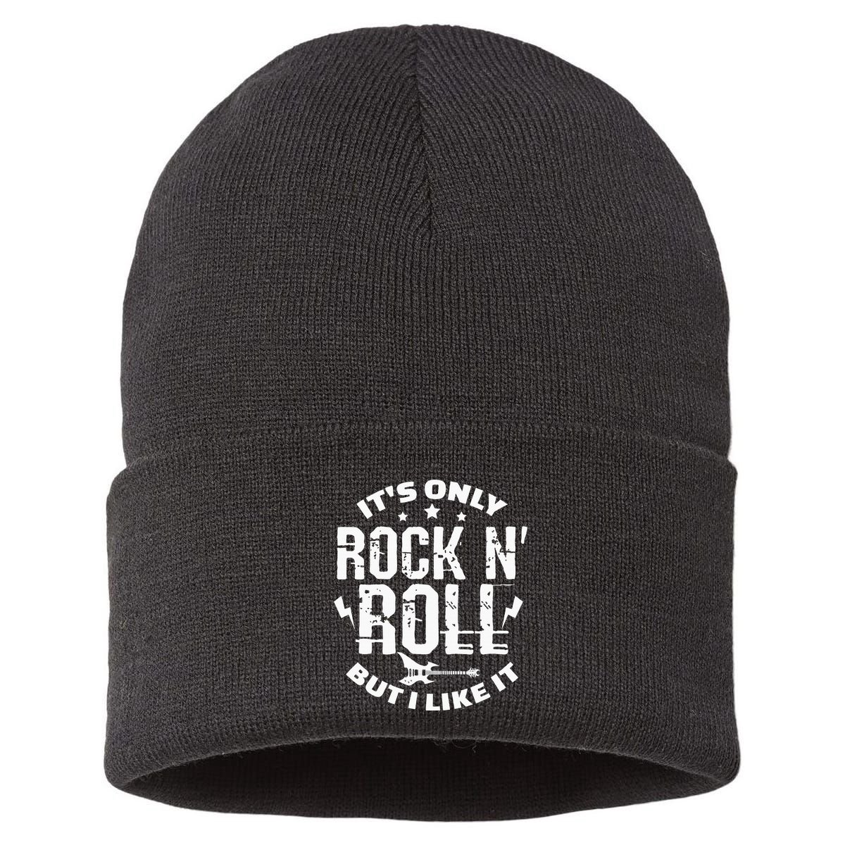 ItS Only Rock & Roll But I Like It Guitar Band Musician Sustainable Knit Beanie