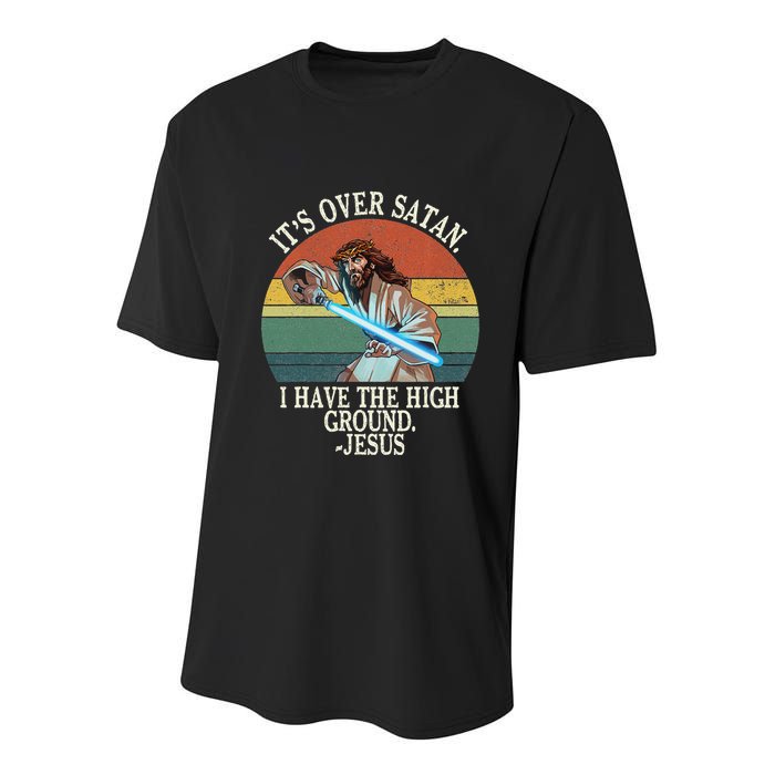 ItS Over Satan I Have The High Ground Youth Performance Sprint T-Shirt