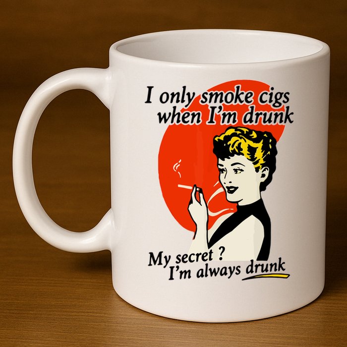 I Only Smoke Cigarettes When Im Drunk My Secret? Im Always Drunk 11oz C Handle Ceramic Mug