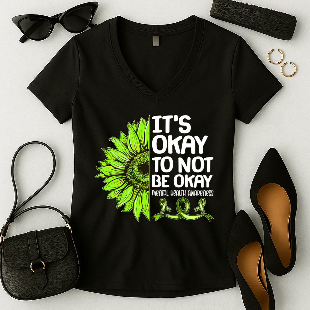 It's Okay To Not Be Okay Mental Health Awareness Women's V-Neck T-Shirt